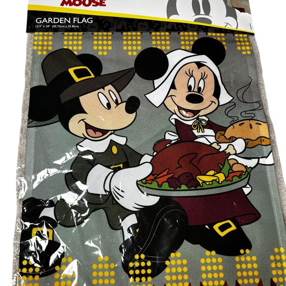 Disney's Mickey and Minnie Mouse Thanksgiving pilgrims garden flag NEW 12.5x18" - Picture 2 of 3
